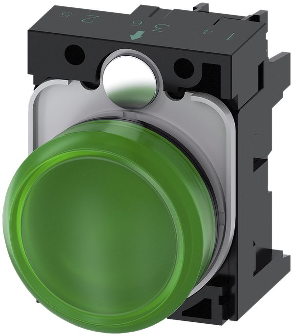 Avvisatore luminoso Siemens SIRIUS ACT c.supporto+LED 24VUC verde plastica