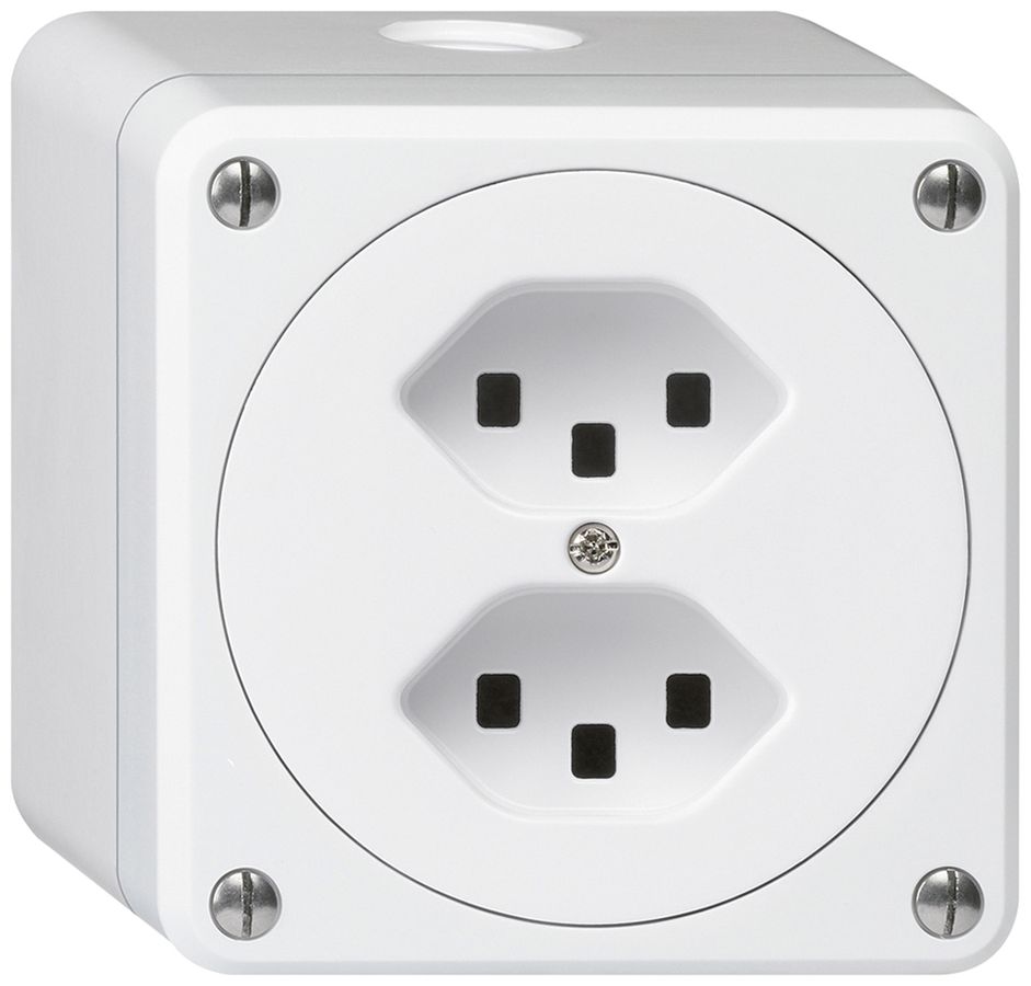 AP-Steckdose robusto 2×Typ 23 weiss ohne Klappdeckel