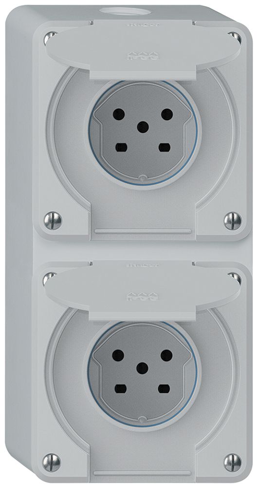 AP-Kombination robusto 2×1, 2×Steckdose T15 IP55 grau