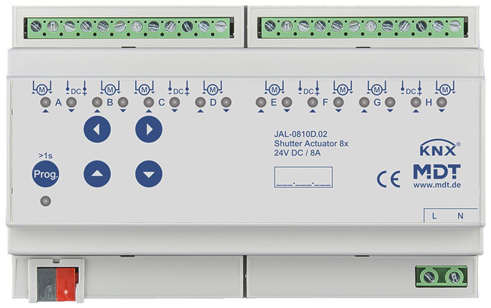 REG-Jalousieaktor KNX MDT JAL-0810D.02 8-Kan 8A 180W 24VDC 8TE