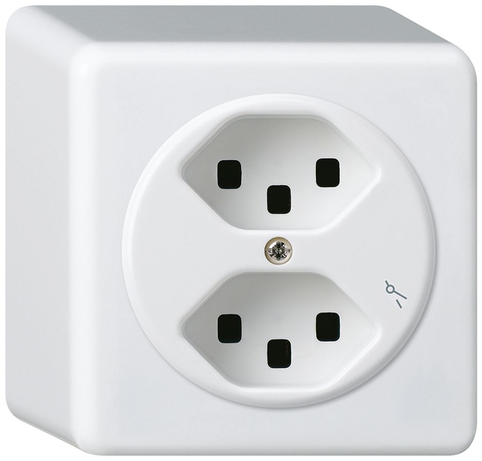 Presa AP Hager basico 2×tipo 23 1×S Q bianco