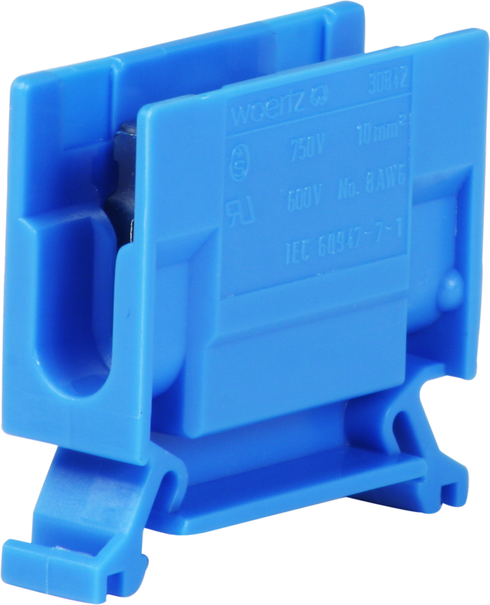 Borne de dérivation Woertz 4…10mm² 57A 750V vis 2×1 rail DIN 35mm bleu