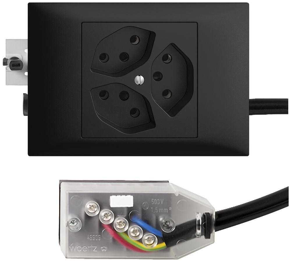 EB-Steckdose EDIZIOdue 3×T13 L1 schwarz 45…69mm für Technofil