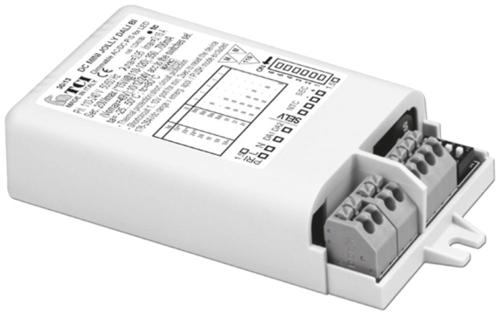 Convertitore LED TCI MINI JOLLY 20 DALI-2 BI, 20W, 250…700mA/24V, 92×52×22mm