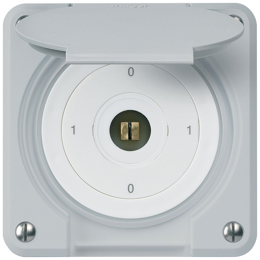 Interrupteur à clé carrée ENC robusto IP55 avec clapet S0/1P gris