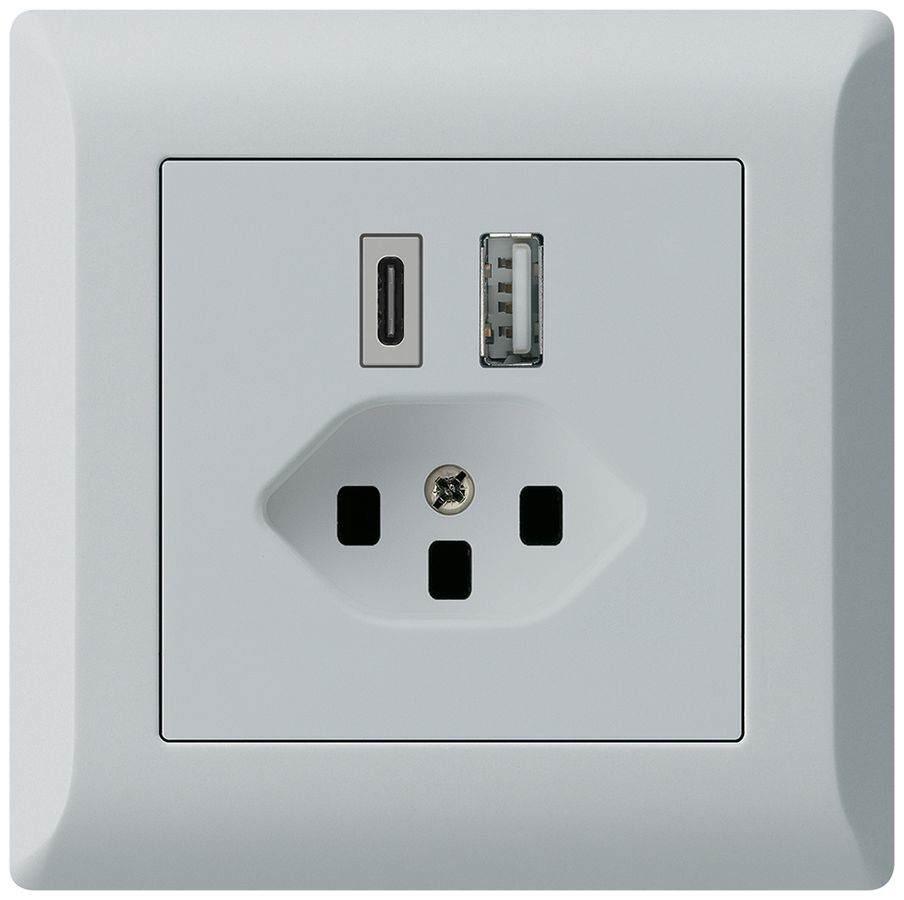 Prise de charge USB ENC kallysto.line 18W PD 1×type A 1×type C T23 gris clair