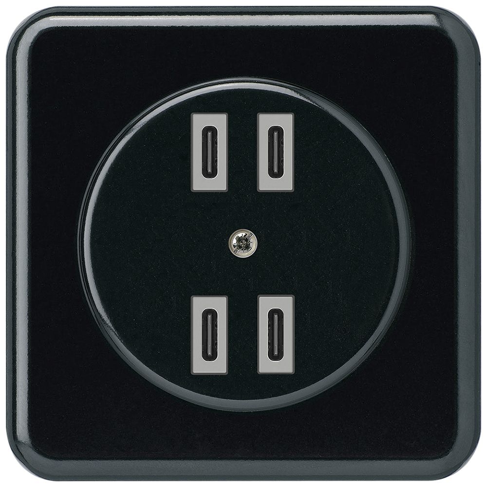 UP-USB-Ladesteckdose Hager basico 2×C-C 2×20W oder 4×10W 5V 86×86mm schwarz
