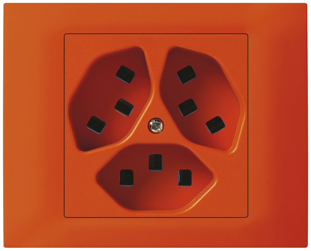 EB-Steckdose kallysto 3×T23 Bauart T mit EB-Dose G3 Abdeckrahmen steckbar orange