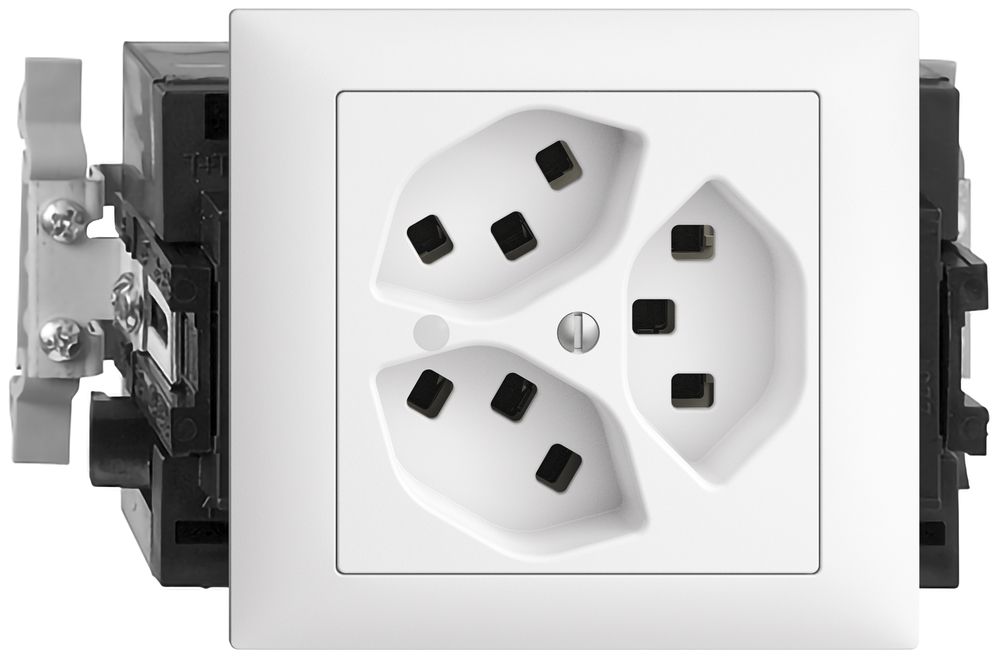 EB-Steckdose 3×T23 16A weiss 53mm, EDIZIOdue mit LED grün