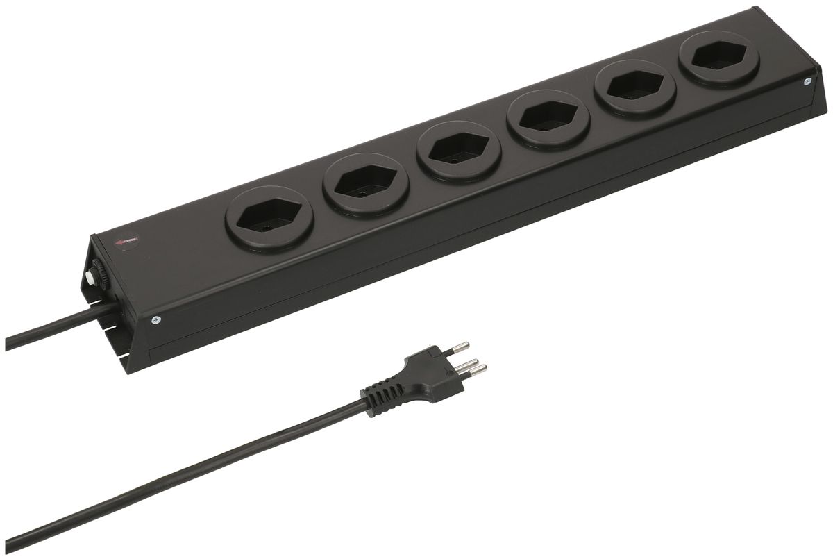 Presa multipla Max Hauri Power-Line 6×T13 Td 3×1mm² 1.5m nero
