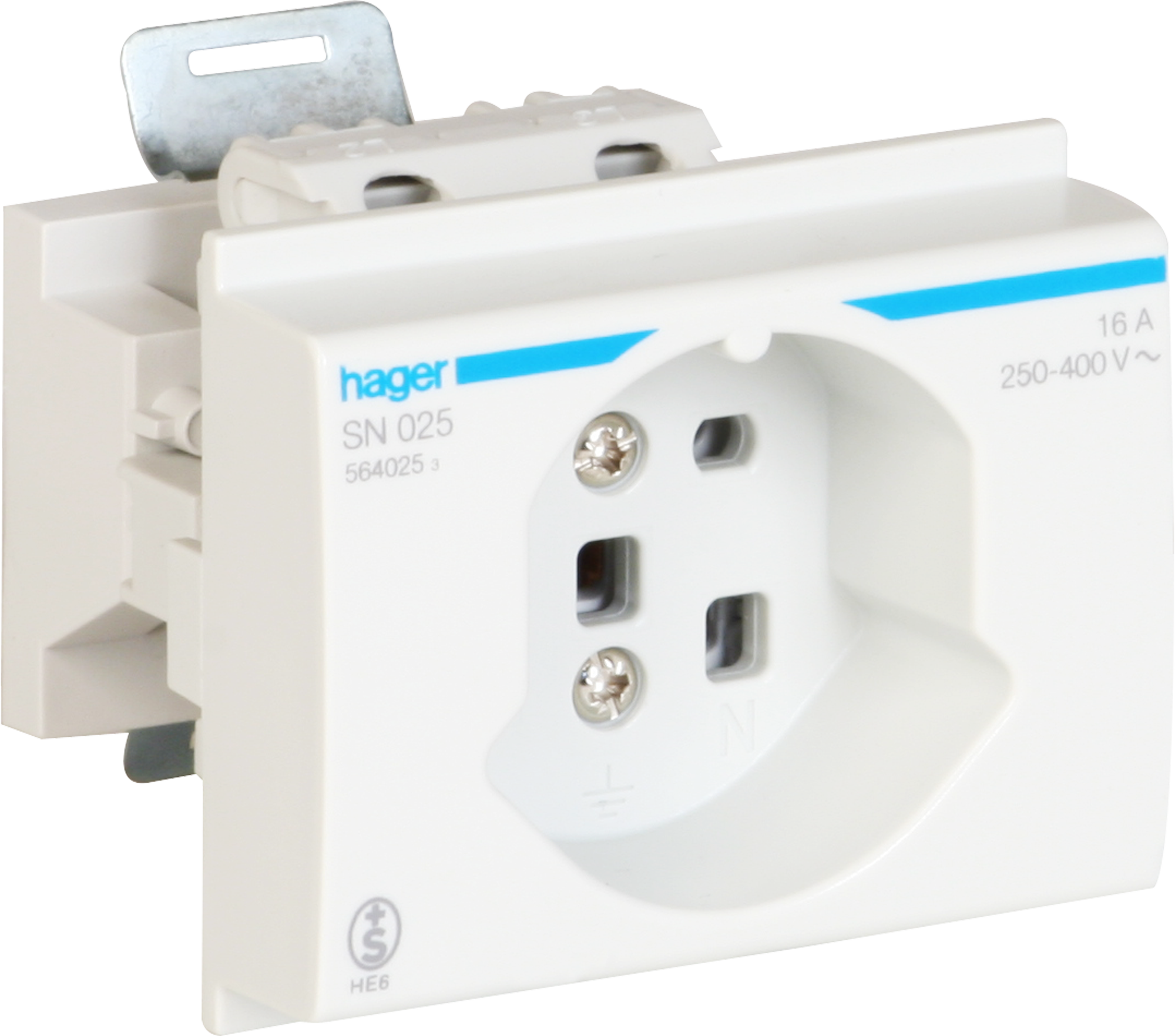 EB-Steckdose Hager Typ 25 für DIN-Montage mit Schraubklemmen grau