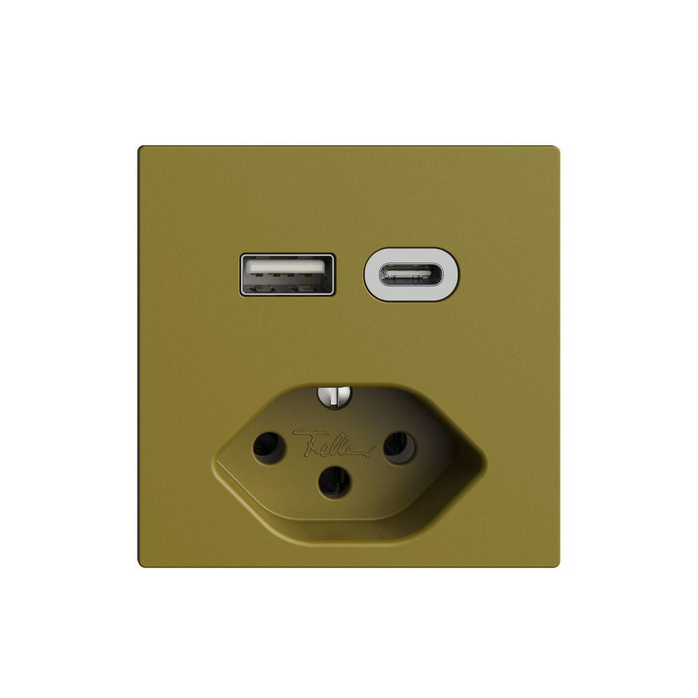 Prise USB type A+C + type 13 Feller EDIZIOdue F 230V 3000mA olive