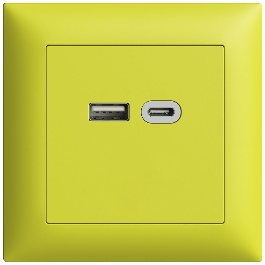 Prise ENC USB 18W type A + type C Feller EDIZIOdue FMI 230V 3600mA lemon