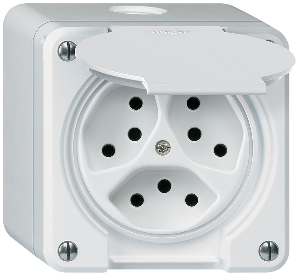 AP-Steckdose robusto 3×Typ 13 weiss