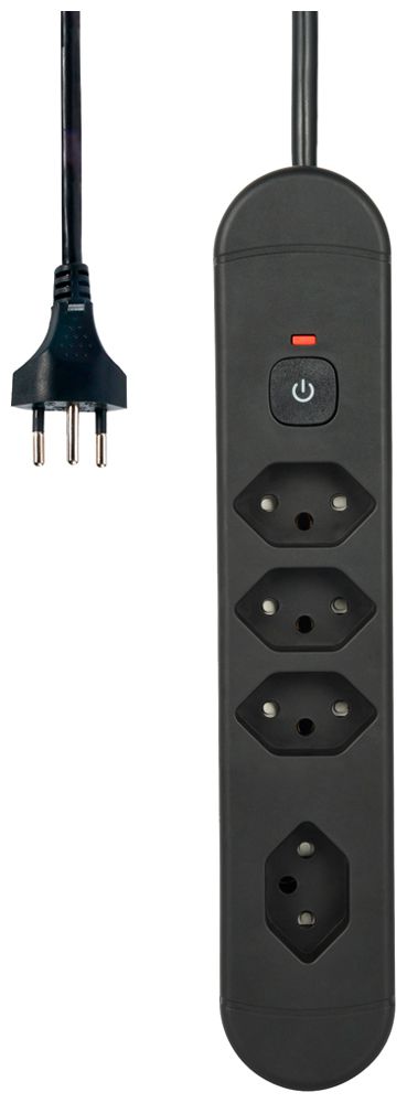 Prise multiple Re:Life 10A avec interrupteur EN/HORS 4×T13 1.8m noir