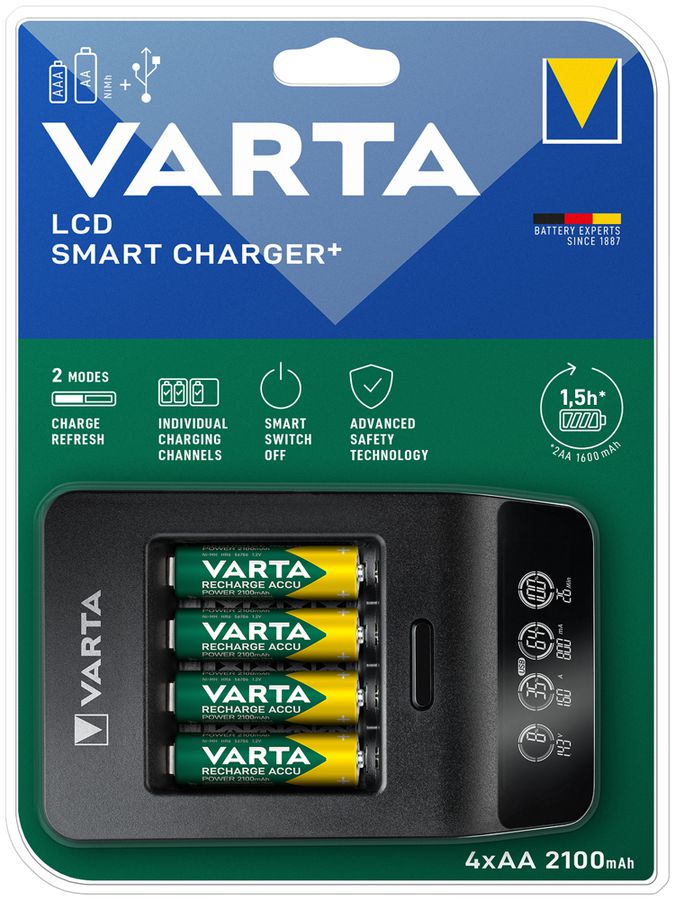 Ladegerät VARTA LCD Smart Charger+ mit 4×AA 2100mAh R2U