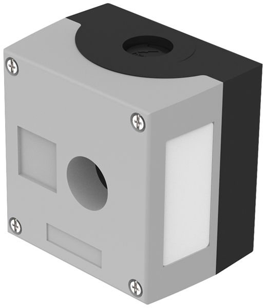Aufbaugehäuse EAO 45, 1 Einbauloch Ø22.3mm, m.Schildträger, Einführung M20, grau