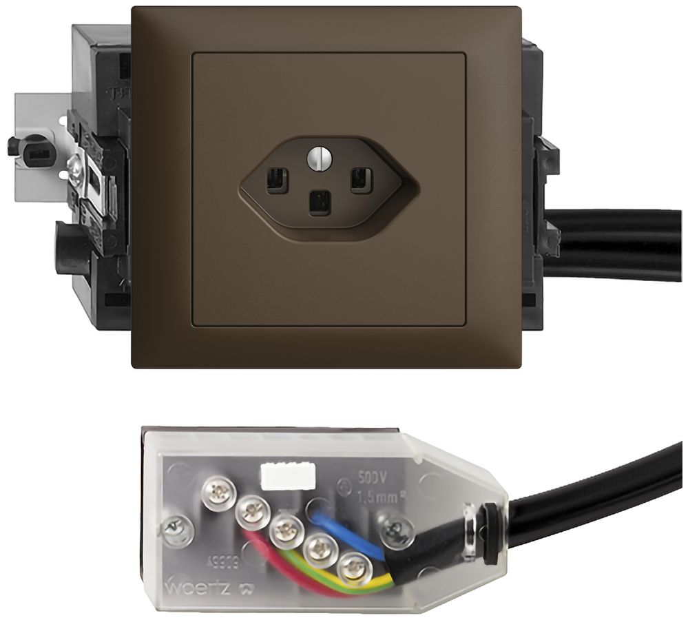 EB-Steckdose EDIZIOdue T23 L2 49…69mm coffee für Flachkabel Technofil