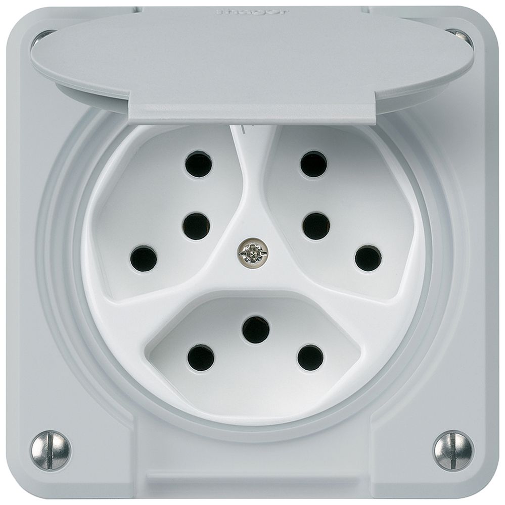 UP-Steckdose robusto 3×Typ 13/1 grau