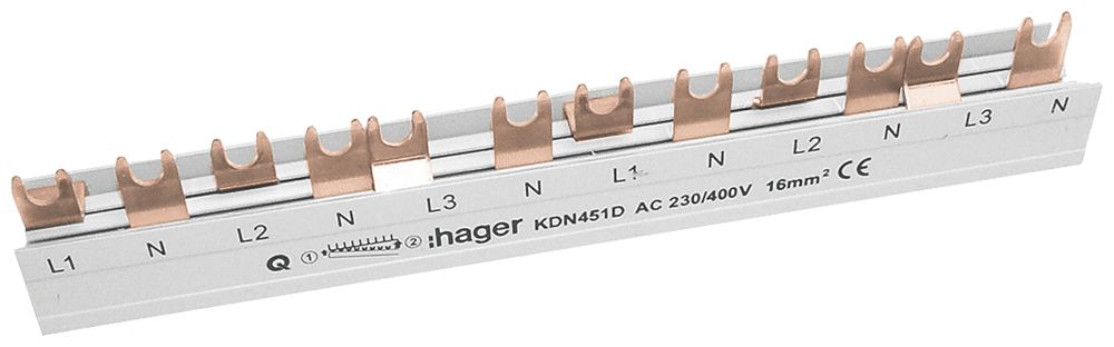 Kammschiene Hager 4P 4L Gabel 16mm² 80A 210×12mm Ue 400V weiss