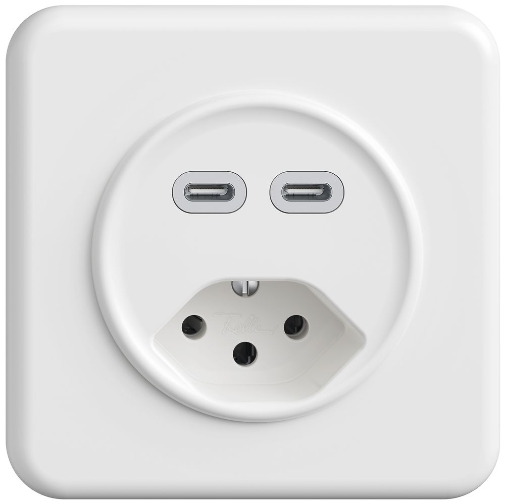 Prise ENC USB 2×type C + type 13 Feller STANDARDdue QMI 230V 3000mA blanc