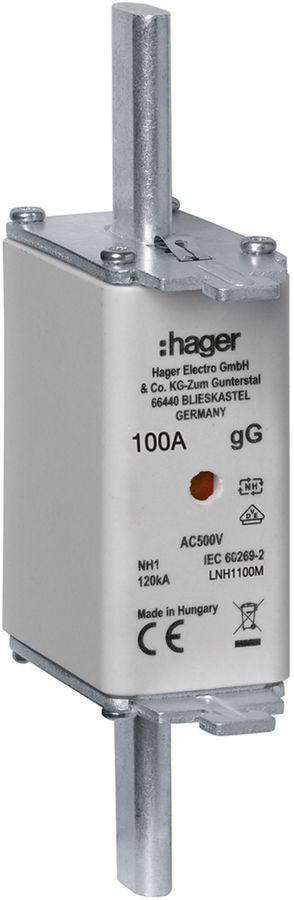 Fusible HPC Hager DIN1c 500VAC 100A gG/gL avertisseur double antirouille