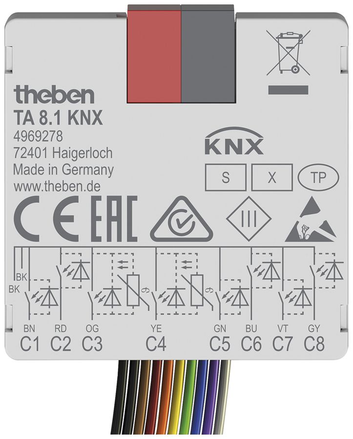 EB-Ein-/Ausgangs-Modul KNX Theben TA 8.1 8-Kanal 5VUC 38×37.3×12.4mm
