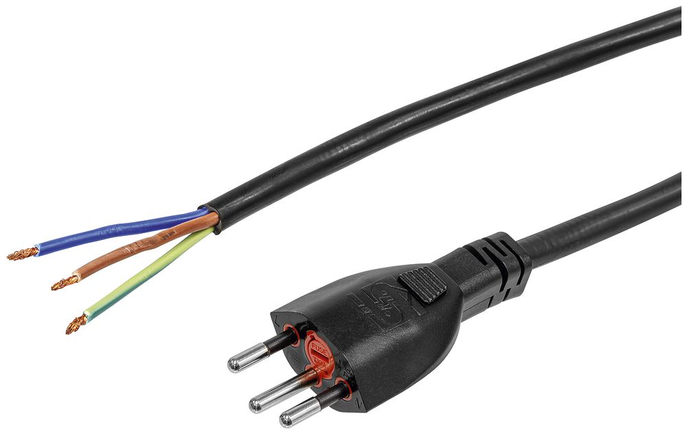 Apparatekabel Steffen Td 3×1.5mm² 3m Stecker T12 mit Feinsicherung schwarz