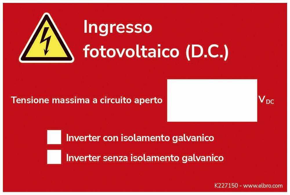 Warnaufkleber ELBRO Ingresso fotovoltaico elektrische Gefährdung 90×60mm rot