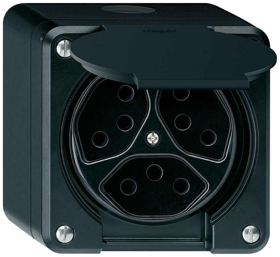 AP-Steckdose robusto 3×Typ 13/1 schwarz