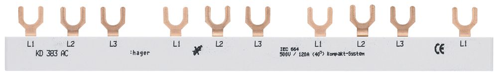 Kammschiene Hager 3P 3L Gabel 10mm² 63A 210×12mm für LS weiss