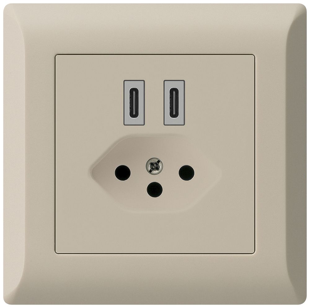 UP-USB-Ladesteckdose Hager kallysto.line C-C 20W+T13 5V 92×92mm beige