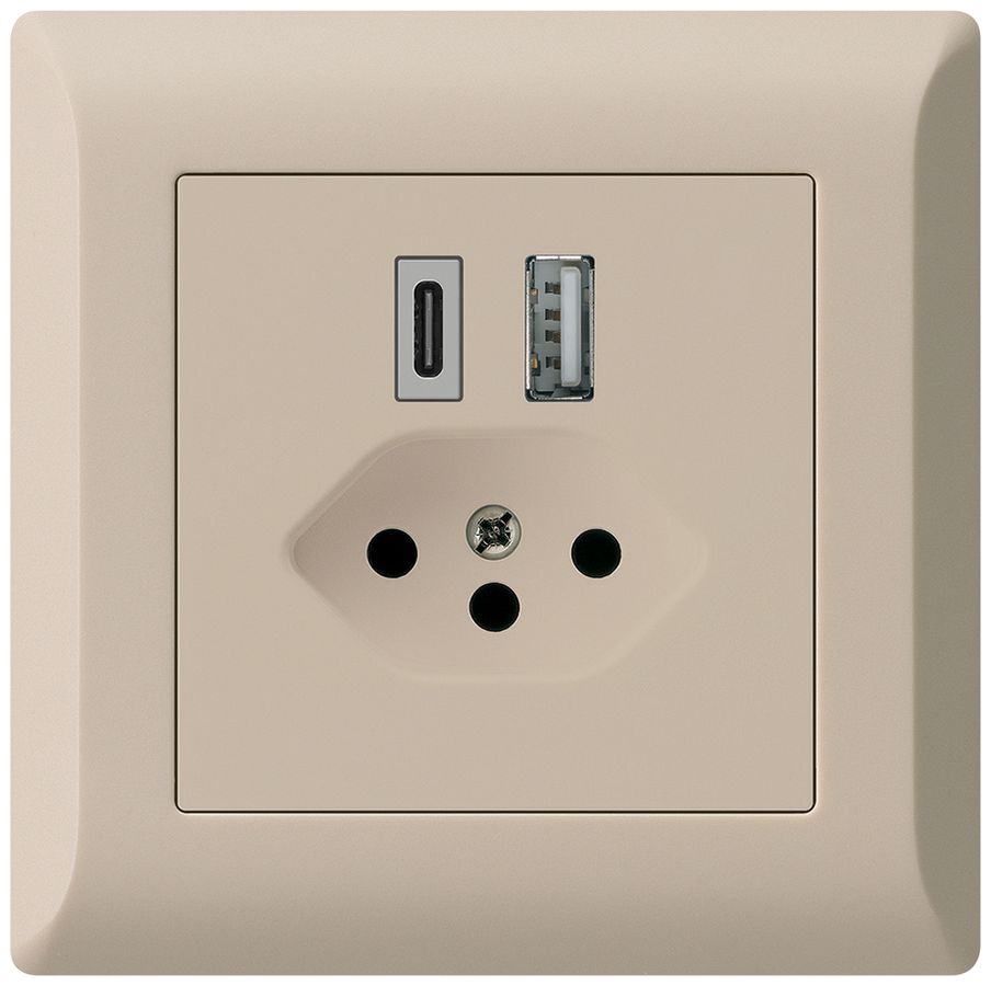 UP-USB-Ladesteckdose kallysto.line 18W PD 1×Typ A 1×Typ C T13 beige