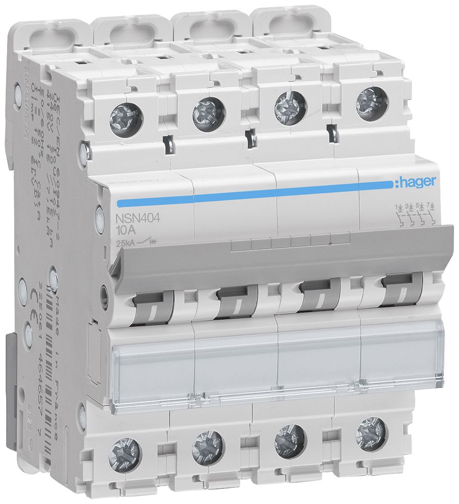 Disjoncteur Hager MCB 4P 415V type D 4A Icu 25kA 4UM