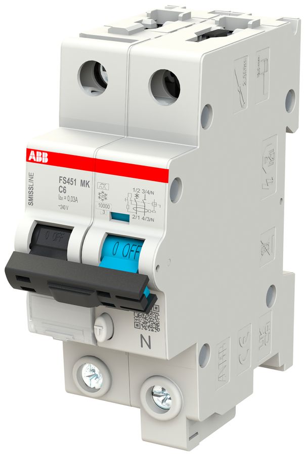 Disgiuntore differenziale ABB FS451MK SMISSLINE CL C-6A/30mA 1LN 10kA tipo F