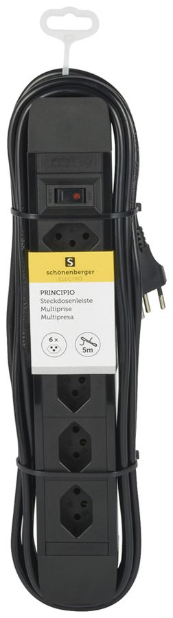 Prise multiple PRINCIPIO 3×type 13 horiz.3×type 13 vart.câble 5m interrupteur no