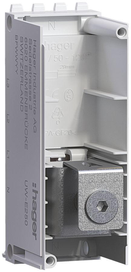 Einspeisemodul Hager uniway 250A, N, ohne Abdeckhaube, Breite 36mm