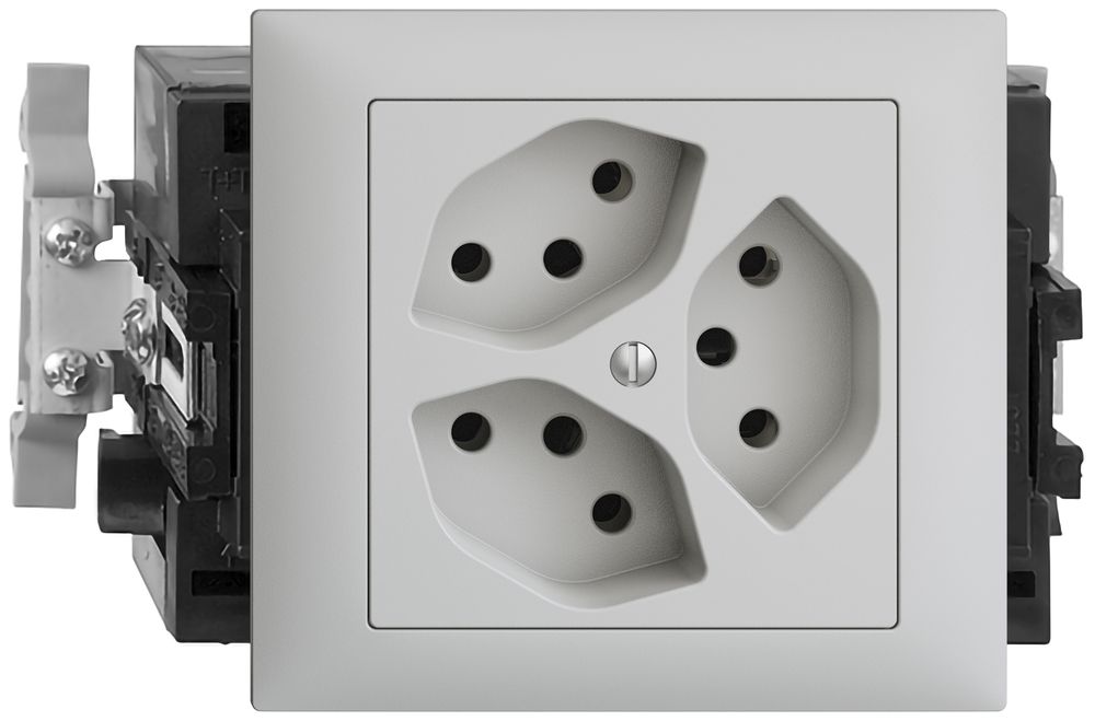 EB-Steckdose EDIZIOdue 3×T13 49…69mm Snap hellgrau