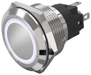 Leuchtdrucktaster EAO 82 1COM 24V Steckanschluss flach Ø22mm rastend weiss