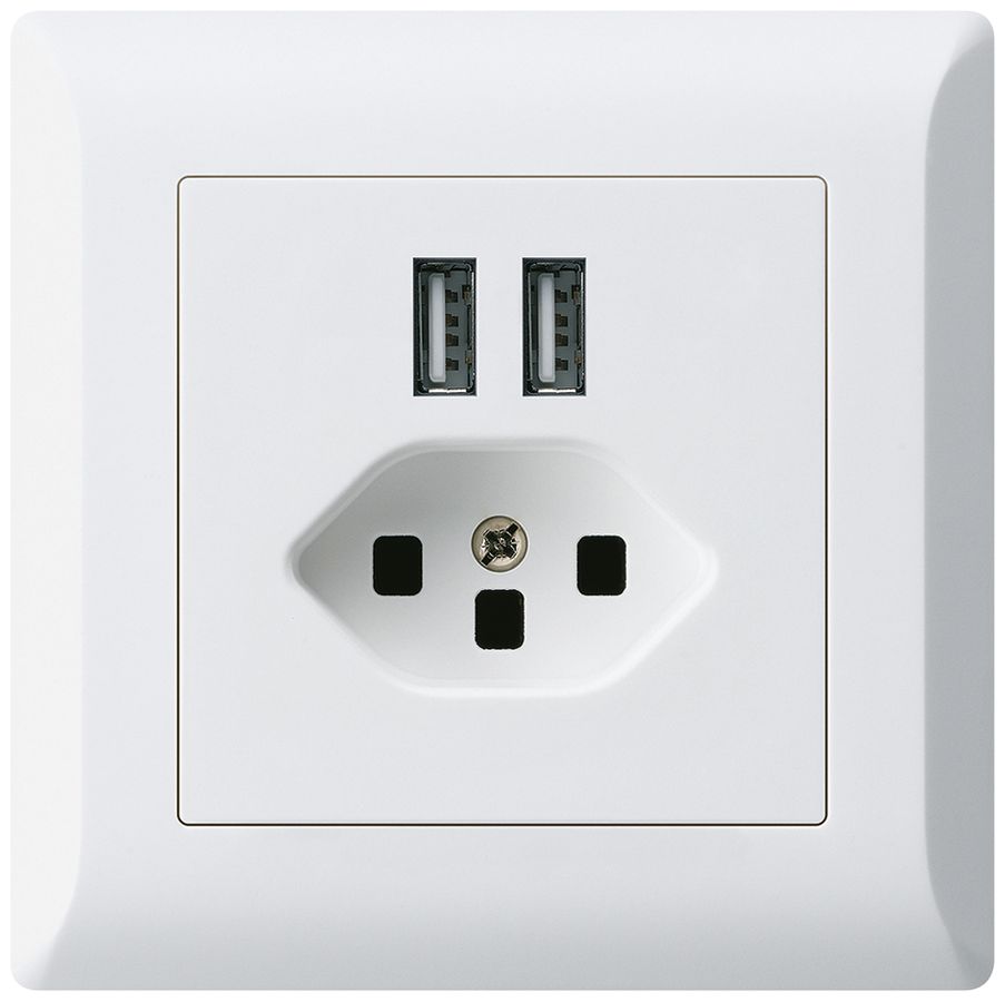 UP-Steckdose 2×USB & T23 kallysto.line 2400mA weiss