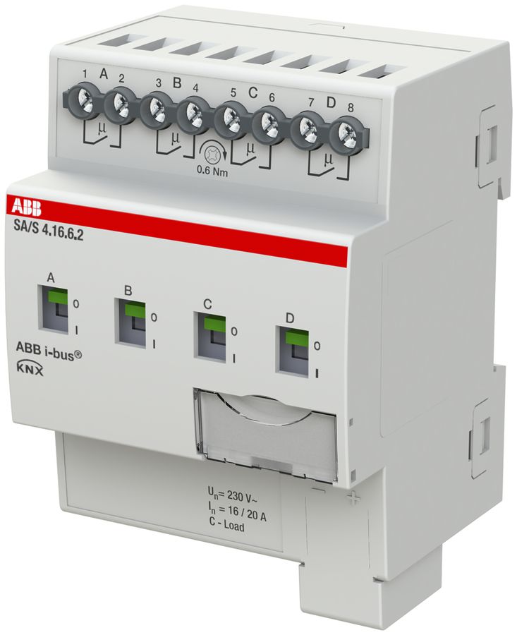Attuatore-commutatore KNX AMD ABB SA/S4.16.6.2, 4-volte, 16A, C, rilev.corrente