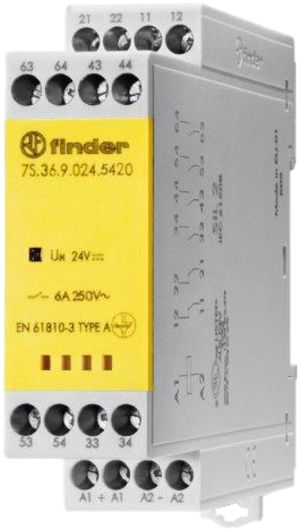 Modulo di relè Finder con contatti a guida forzata, 4 ch e 2 r, 6A, 24VDC