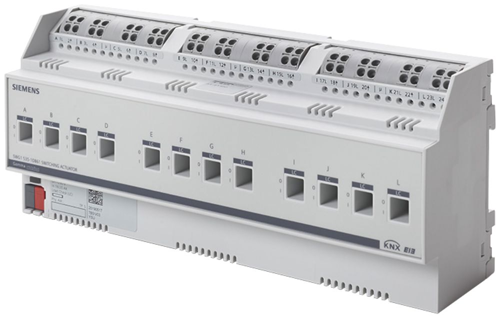 REG-KNX-Schaltaktor Siemens N 535D61, 12-fach 230VAC 16/20AX C-Last