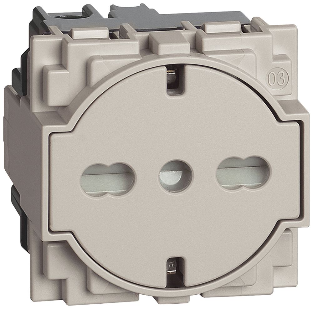 Prise Living Now Schuko/Italie 2 modules 16A socle rétractable sand