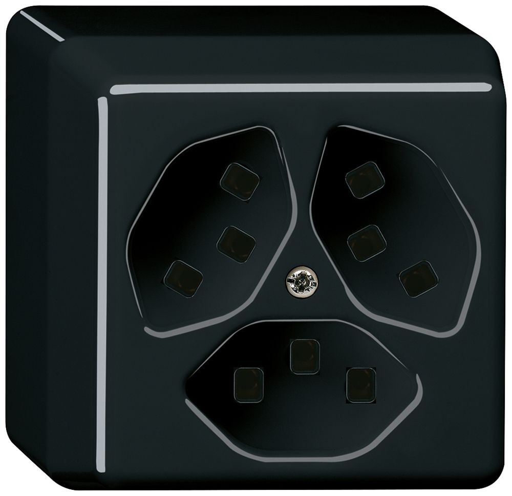 Presa AP Hager basico 3×tipo 23 P nero