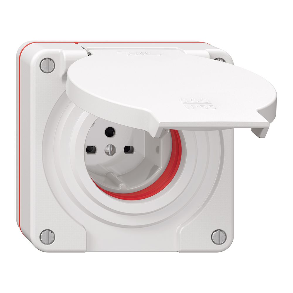 Prise NUP NEVO, 1×T15, IP55 d'après SN 441011, a.joint rouge, blanc