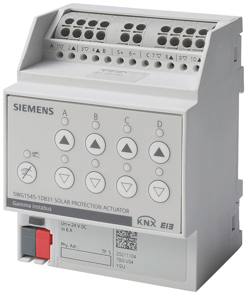 REG-KNX-Sonnenschutzaktor Siemens N 545D31, 4-Kanal 24VDC 6A