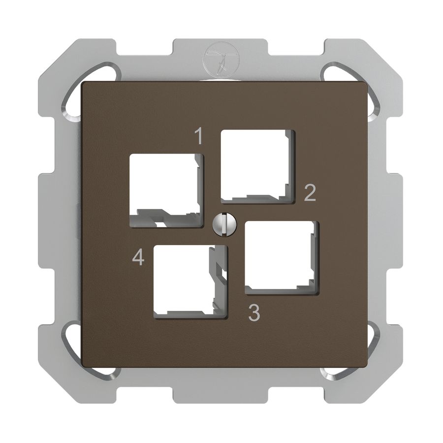 Kit de montage ENC Edue FM EASYNET S-One, pour 4×RJ45, sortie droite, coffee