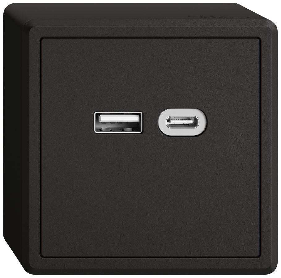 AP-USB-Ladesteckdose EDIZIO.liv SNAPFIX® 230VAC 18W 1×USB Typ A 1×USB Typ C sz