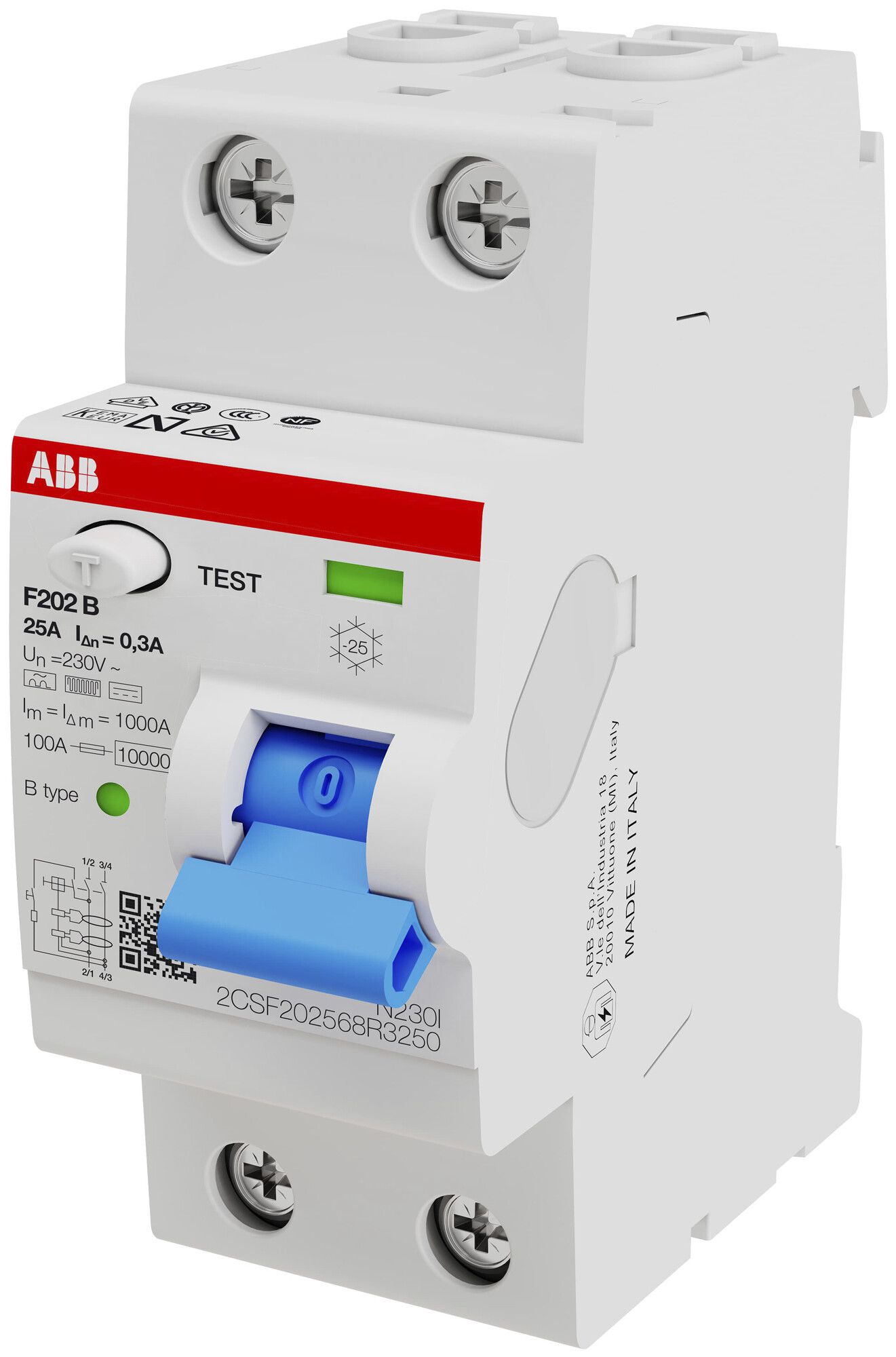 Interrupteur différentiel proM compact 1PN type B, 25A 300mA 2UM légèr.retardé